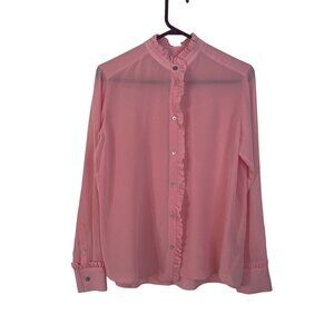 Paul Smith Womens Blouse Size 42 Pink Ruffle Trim Button Down Long Sleeve